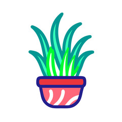 Cartoon Potted Plant Illustration, Teal and Green