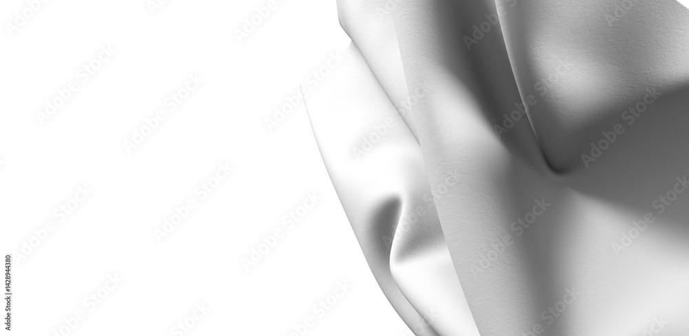 Aufkleber close-up of a white fabric drape, showcasing its texture and folds. the fabric is illuminated by a s