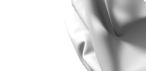 Close-up of a white fabric drape, showcasing its texture and folds. The fabric is illuminated by a soft, white light, creating a dramatic contrast against the dark background.