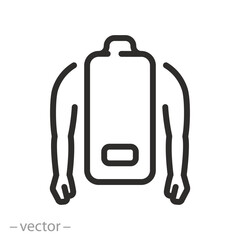 tired hands icon, hands down, no strength, dead battery, thin line symbol on white background - editable stroke vector illustration