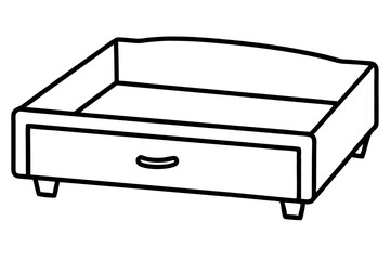 Under Couch Pet Bed Drawer Line Art Vector Illustration