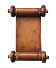 Antique scroll of parchment or paper.  Wooden cylindrical supports hold the scroll.  Blank, empty, and ready to be filled with writing