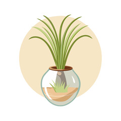 Aquatic plant in glass bowl illustration, minimalist style