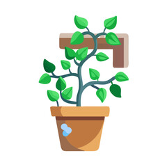 Cute Potted Plant Cartoon Illustration on Black Background