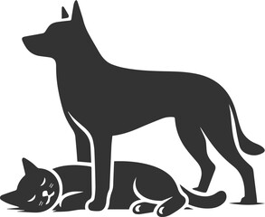 Black cat and dog animal silhouette