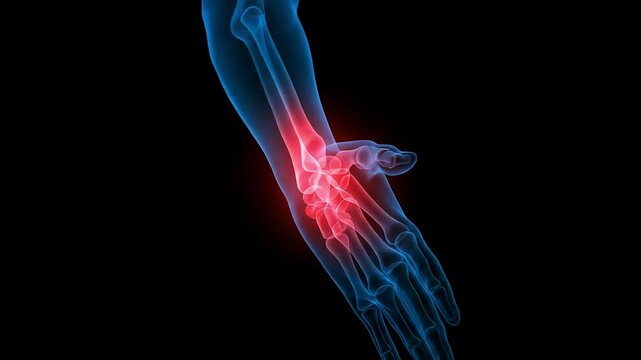 Animated wrist joint x-ray visualizing pain points for educational purposes