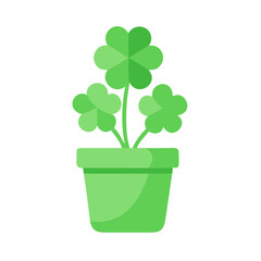 Green clover plant in pot on black background