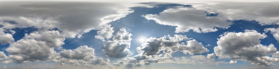seamless overcast cloudy blue sky hdri panorama 360 degrees angle view with zenith and beautiful clouds for use in 3d graphics or game development as sky dome or edit drone shot