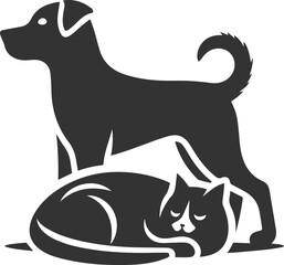Black cat and dog animal silhouette