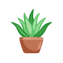 Cartoon aloe vera plant in a brown pot