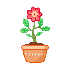 Potted Red Flower Illustration on a Black Background