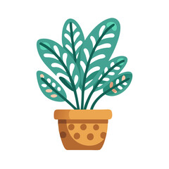 Potted Prayer Plant Illustration in Terracotta Pot on Black