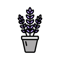 Lavender Plant in Pot on Black Background Illustration