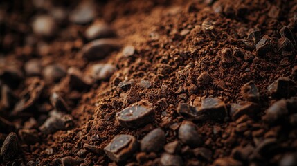 Ground coffee and beans on rustic surface