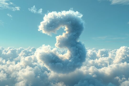 Number three shaped cloud formation floating in cloudy sky