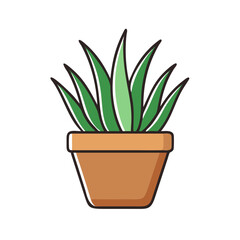 Potted Succulent Plant Illustration on Black Background Artwork