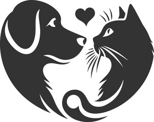 Black cat and dog animal silhouette
