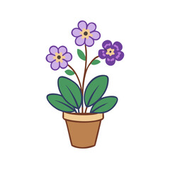 Cartoon Potted Purple Flowers: Home Décor Vector Illustration