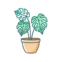 Fototapeta premium Cute Potted Monstera Plant Illustration on Black Background
