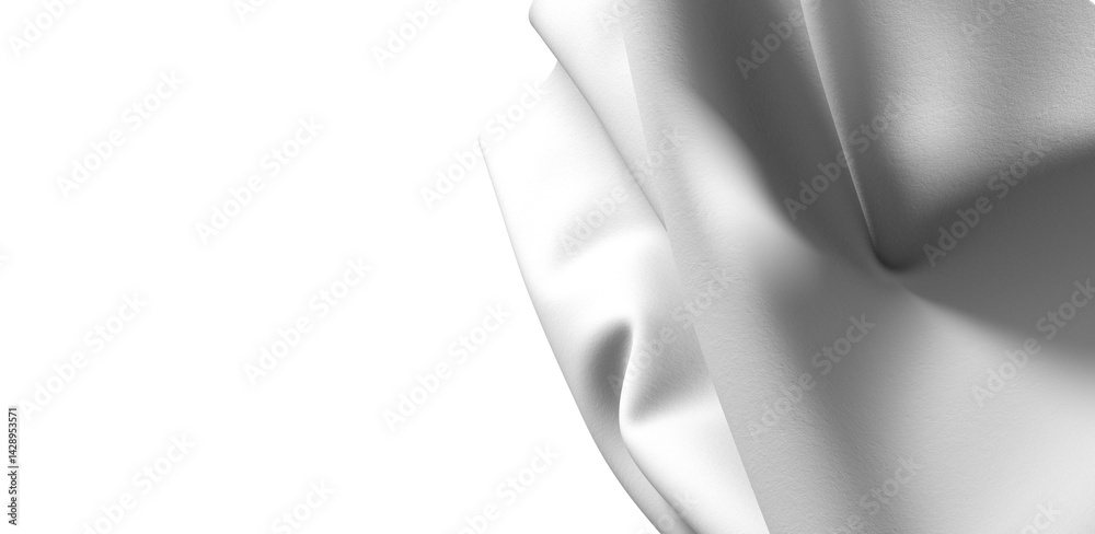 Aufkleber close-up of a white fabric drape, showcasing its texture and folds. the fabric is illuminated by a s