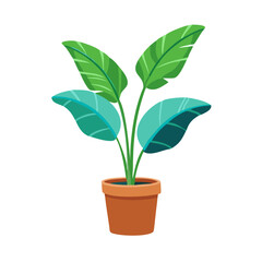 Cartoon Potted Plant with Green Leaves Illustration