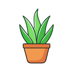 Cute cartoon green plant in orange flower pot