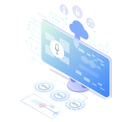 Artificial Intelligence Technology concept: Voice Recognition Technology, on transparent background, 3d isometric vector illustration