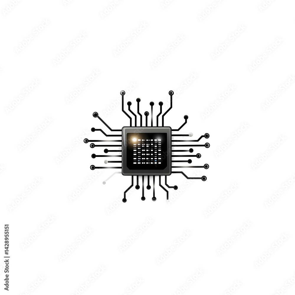 Poster close up of a complex microchip circuit board showcasing the intricate design and miniature componen