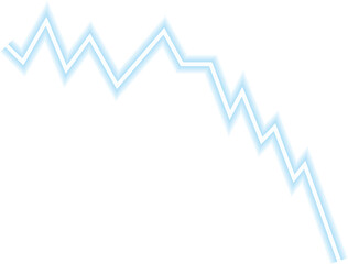 Downward arrow-style neon chart showcasing a declining data trend in financial analytics.