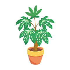 Cartoon Style Monstera Plant Illustration in Pot Isolated