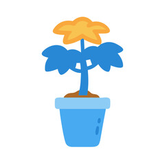 Cartoon Potted Plant with Flower on Black Background