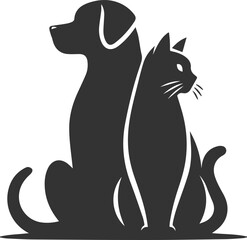 Obraz premium Black cat and dog animal silhouette