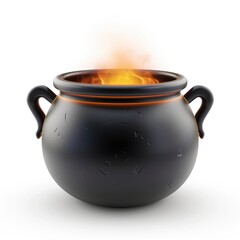 Enchanted cauldron bubbles with magical flames.