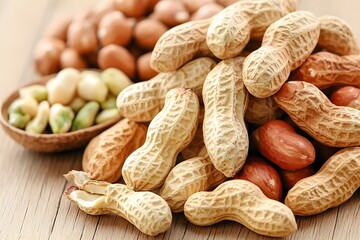 Closeup of Roasted Peanuts in Shells, Pile of Nuts, Healthy Snack Food