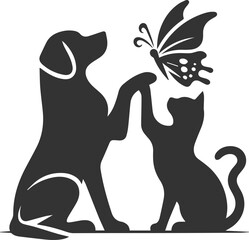 Black cat and dog animal silhouette