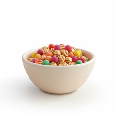 Colorful cereal mix in a light beige bowl.