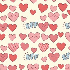 Sweet BFF Hearts: Cute Cartoon Pattern AI Generated