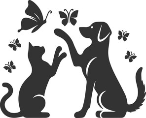 Black cat and dog animal silhouette