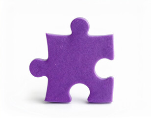 Obraz premium Purple puzzle piece isolated on white background. Minimalist design.