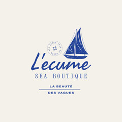 Minimalist ocean-themed vector logo. Features stylized waves and marine elements. Perfect for eco brands, travel agencies, or beach-related businesses.