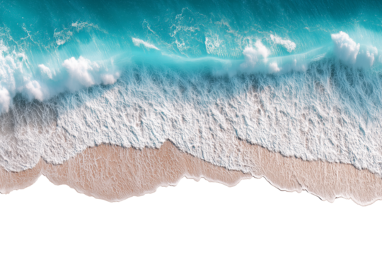 Top view ocean blue wave beach isolated on white background