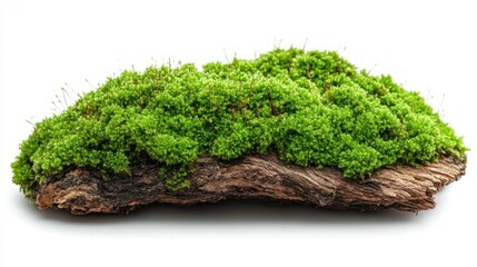 Lush green moss atop a weathered log.  A close-up view of a vibrant, healthy moss patch nestled on a section of bark