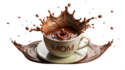 A delicious brown chocolate splash, a sweet cocoa liquid drop melting on transparent background