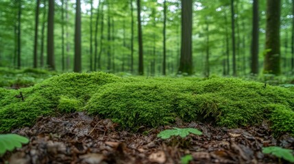 Fototapeta premium Lush green moss carpet in a forest floor