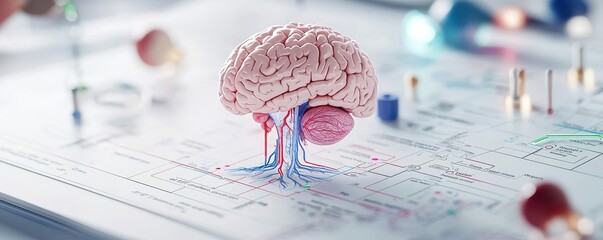 A creative representation of a brain resembling a tree, rooted in a blueprint, symbolizing the connection between knowledge and nature.