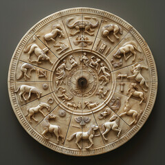 Babylonian style zodiac wheel depicting 12 zodiac signs.