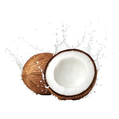 Fresh coconut with splashing water