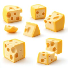 Assortment of swiss cheese slices and cubes.