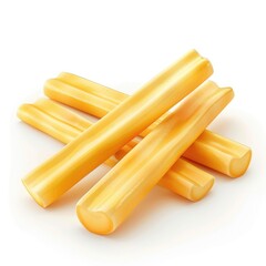 Three cheese sticks arranged on a white background.