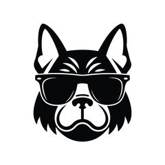Chill Dog Head With Sunglasses Black Silhouette Vector